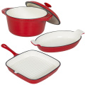 Amazon hot pot panela de ferro fundido set-casserole-grill-prato oval 3 peças